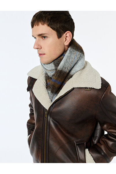 Koton Χειμερινό μπουφάν από συνθετικό δέρμα με βελούδινο γιακά με μακρύ μανίκι και λεπτομέρεια τσέπης με φερμουάρ