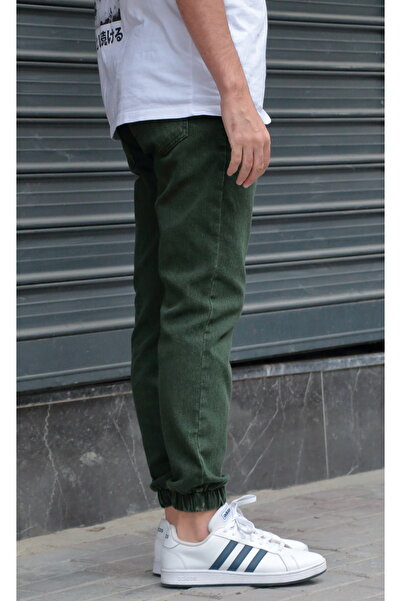 green poll Men's Jogger Jeans – Elastic Waist & Cuffs, Washed Denim