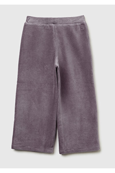 United Colors of Benetton Girl's Dark Brown Wide-Leg Pants with Embroidered Logo on the Back