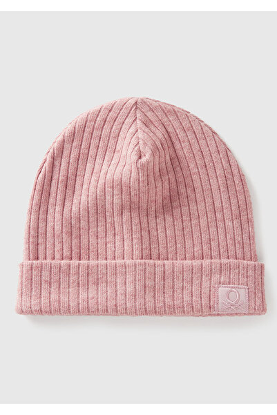 United Colors of Benetton Boy's pink 3d embroidered lined ribbed beanie