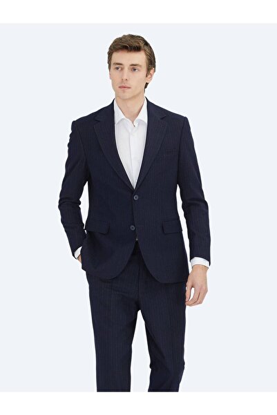 Kip Navy Blue Striped Modern Fit Suit