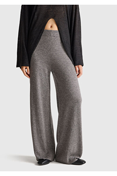 United Colors of Benetton Women's Anthracite Melange Wool and Cashmere Blend Ribbed Detailed Knitwear Pants