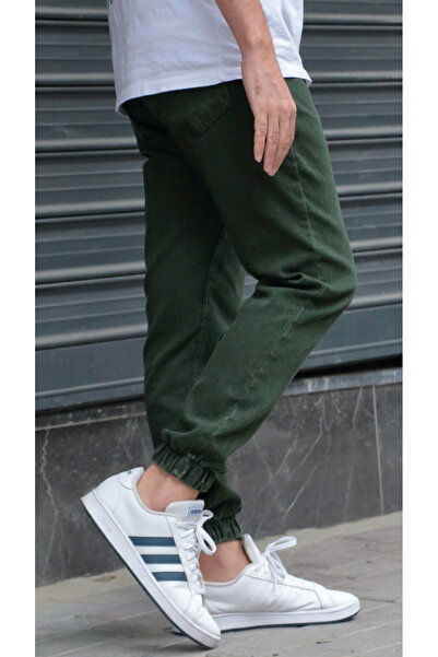 green poll Men's Jogger Jeans – Elastic Waist & Cuffs, Washed Denim