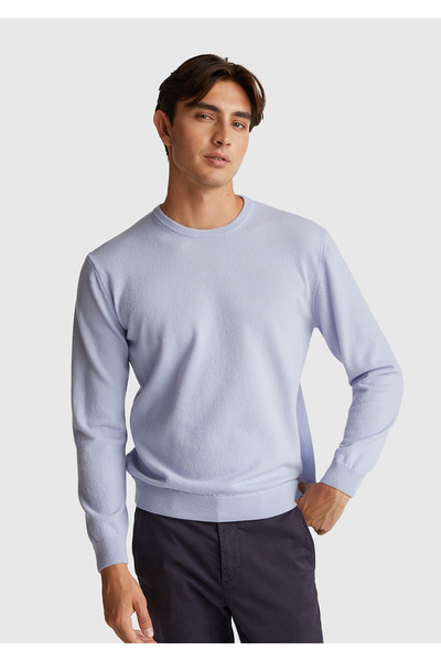 United Colors of Benetton Baby Boy Blue 100% Merino Crew Neck Sweater