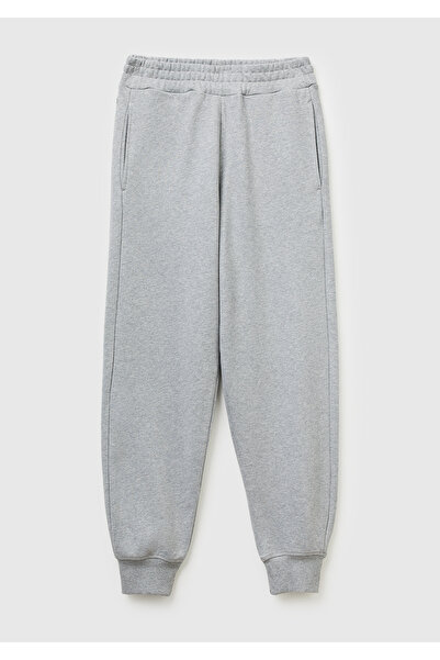 United Colors of Benetton Women's Gray Melange 100% Cotton Cuffed Elastic Waist Regular Fit Sweatpants