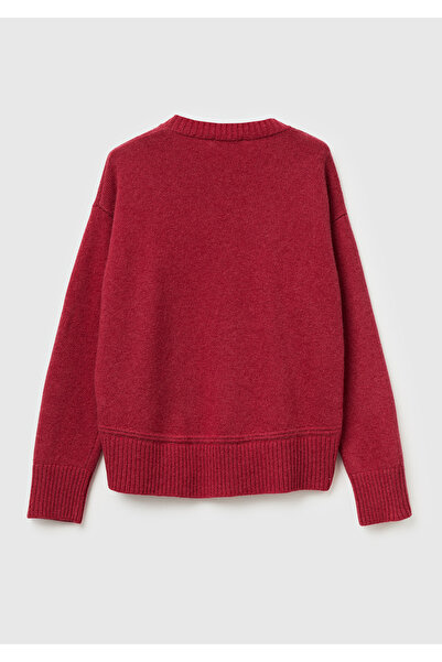 United Colors of Benetton Women's Fuchsia Wool Blended Wide Crew Neck Sweater