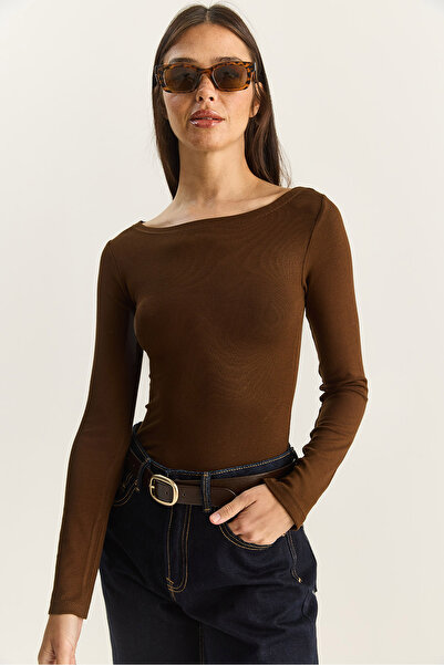 Bianco Lucci Women's Cotton Boat Neck Blouse 6025 60283832