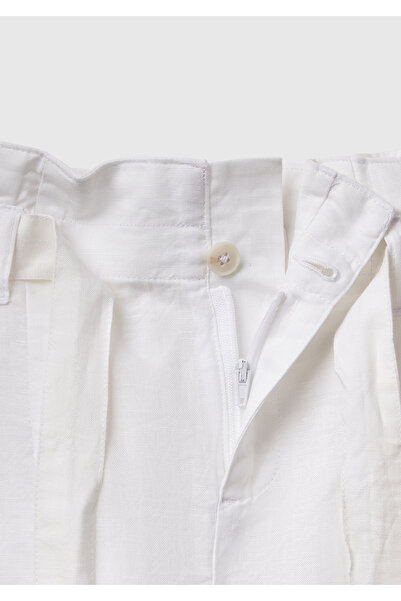 United Colors of Benetton Girl's White Linen Blend Wide Fit Bermuda Shorts with Belted Waist