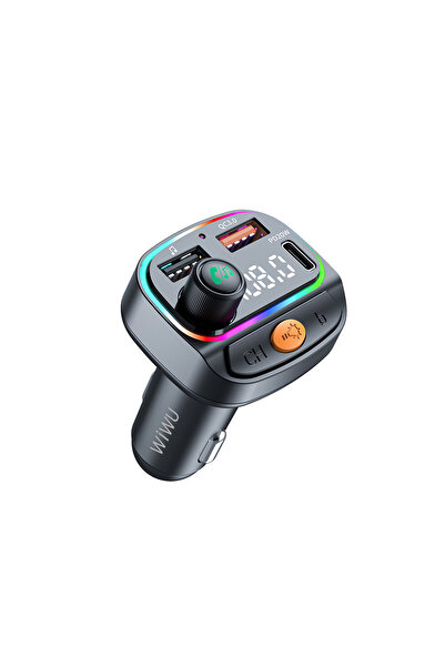 WIWU Wi-QC031 RGB Bluetooth Transmitter MP3 Type-C ve USB-A Araç Şarjı Siyah