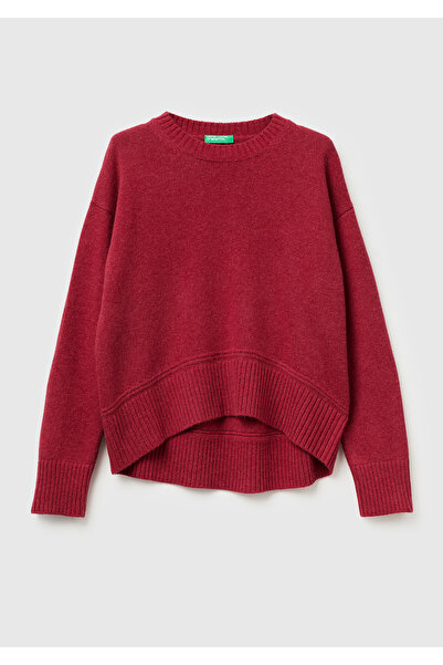 United Colors of Benetton Women's Fuchsia Wool Blended Wide Crew Neck Sweater