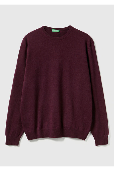 United Colors of Benetton Men's plum 100% merino crew neck sweater