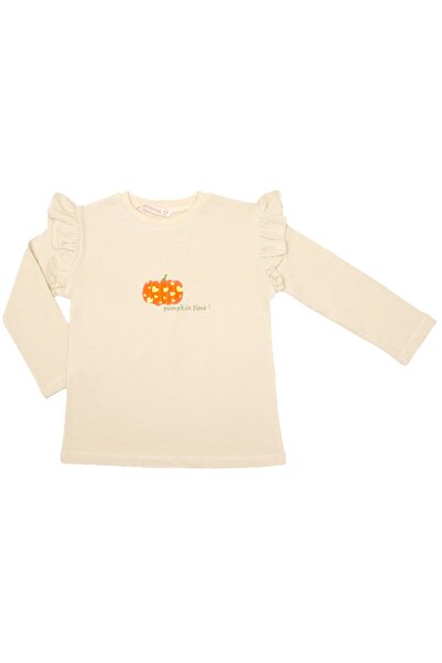 BALKABAĞI Zamanı Girls' T-Shirt with Ruffle Detail on the Sleeves (2-9 Years)