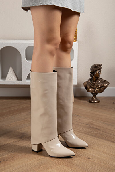 AYENDE MODA VELORA ΜΠΟΤΕΣ Γυναικείες ΜΠΕΖ Γυαλιστερές Μπότες που αφαιρούνται κάτω από το γόνατο