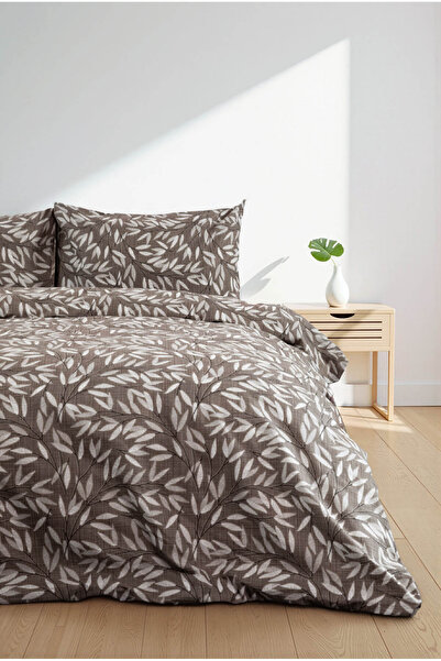 FAVORA Noven Double Duvet Cover Set with Elastic Sheets - Brown