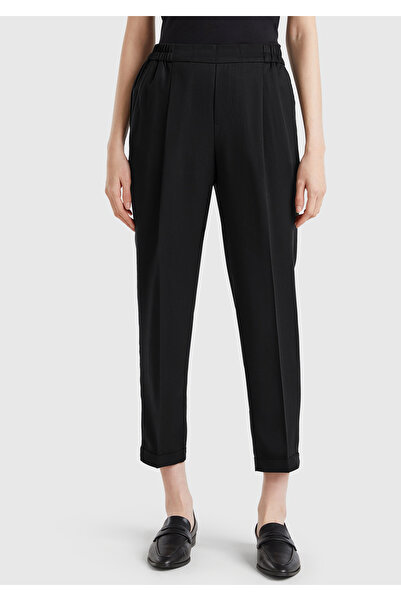 United Colors of Benetton Women's black 100% lyocell rolled-hem elastic waist pants