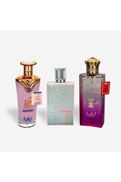MANASIK Set of 3 Oriental Women's Perfumes – Mahera, Manasik Oud Amber Pink & Oud Al Ameerah (100 ml x3)
