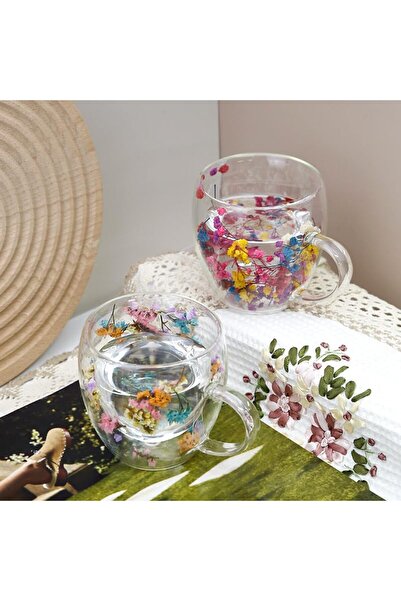 Cup Double Walled Glass with Flowers Inside