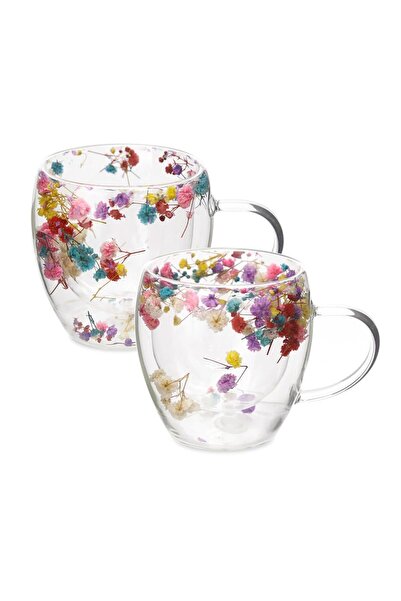 Cup Double Walled Glass with Flowers Inside
