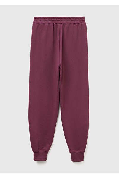 United Colors of Benetton Women's Plum 100% Cotton Cuffed Elastic Waist Regular Fit Sweatpants