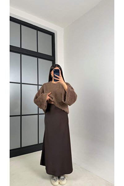 Gaus Acı Kahve Beli Lastikli Saten Etek GAUS-00819