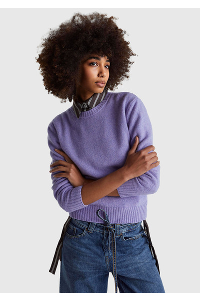 United Colors of Benetton Women's Dark Lilac Crew Neck Shetland Sweater