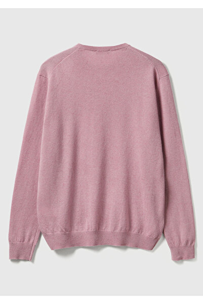 United Colors of Benetton Men's Dark Pink 100% Merino Crew Neck Sweater
