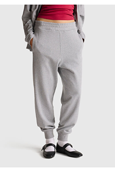 United Colors of Benetton Women's Gray Melange 100% Cotton Cuffed Elastic Waist Regular Fit Sweatpants