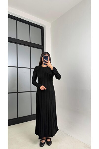 Gaus Siyah Kuşak Detaylı Triko Elbise GAUS-00812