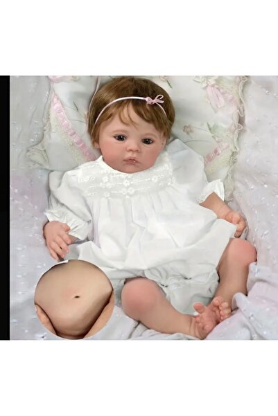 Belle Vie teborn silikon bebek beyaz elbiseli dol bebek
