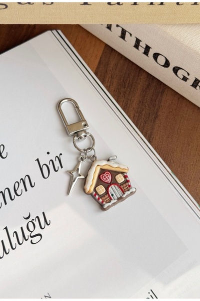 WhimsyWhite سلسلة مفاتيح على شكل بيت خبز الزنجبيل لعيد الميلاد - سلسلة مفاتيح...