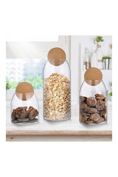 XIUWOO 3-Piece Food Storage Glass Jar with Wood Lid Ball Clear 23.5 x 9.5cm
