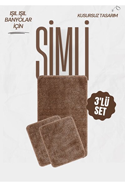 EUROBANO Synergy Silvery Washable Latex Non-Slip Base 3-Piece Bath Mat 100X60 - 50X60 - 50X60