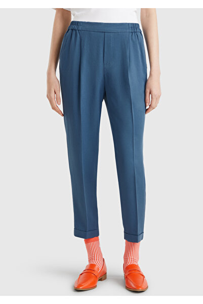 United Colors of Benetton Women's Denim 100% Lyocell Curved Leg Elastic Waist Trousers