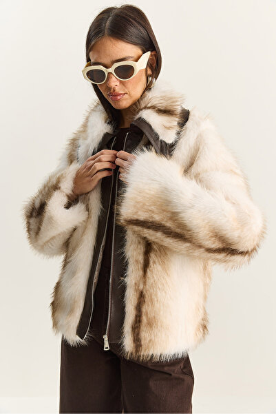 Bianco Lucci Γυναικείο δερμάτινο μπουφάν με φερμουάρ και επένδυση από ψεύτικη γούνα 2849 60281132