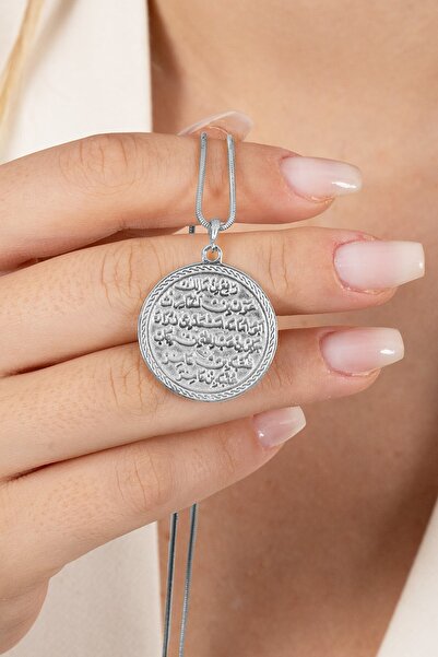 Söğütlü Silver 925 ayar gümüş kolye rodyumlu yılan zincirli Kıtmir duası kolye SGTL13137RODAJ