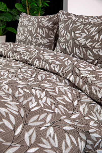 FAVORA Noven Double Duvet Cover Set with Elastic Sheets - Brown