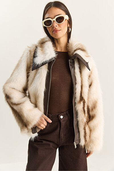Bianco Lucci Γυναικείο δερμάτινο μπουφάν με φερμουάρ και επένδυση από ψεύτικη γούνα 2849 60281132