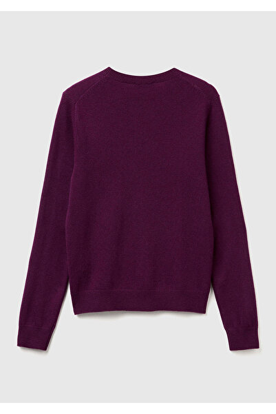 United Colors of Benetton Women's plum 100% merino crew neck sweater