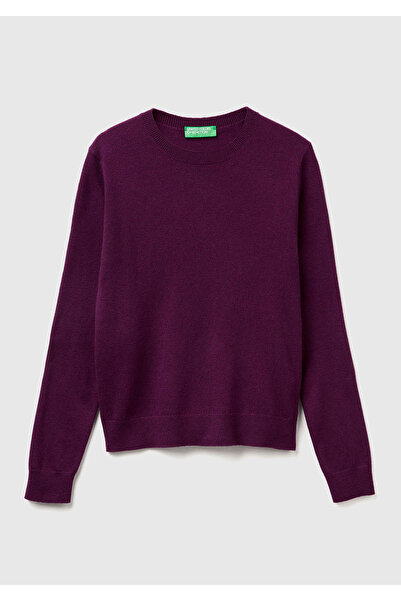United Colors of Benetton Women's plum 100% merino crew neck sweater
