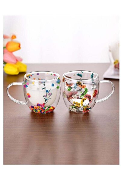 Cup Double Walled Glass with Flowers Inside
