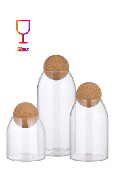 XIUWOO 3-Piece Food Storage Glass Jar with Wood Lid Ball Clear 23.5 x 9.5cm