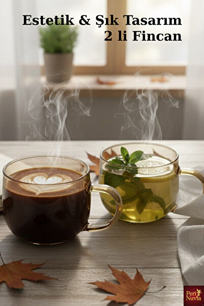PERİNUVİA İkili Estetik BoroSilikat Cam Bitki Çayı & Kahve Fincanı Seti