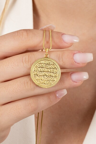 Söğütlü Silver 925 ayar gümüş kolye altın yaldızlı yılan zincirli Kıtmir duası kolye SGTL13137GOLD