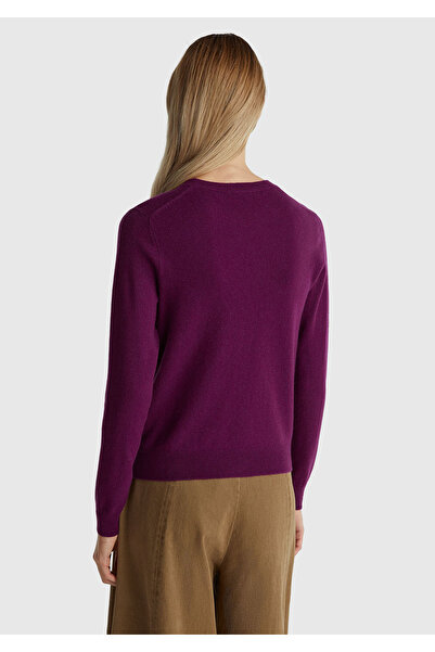 United Colors of Benetton Women's plum 100% merino crew neck sweater