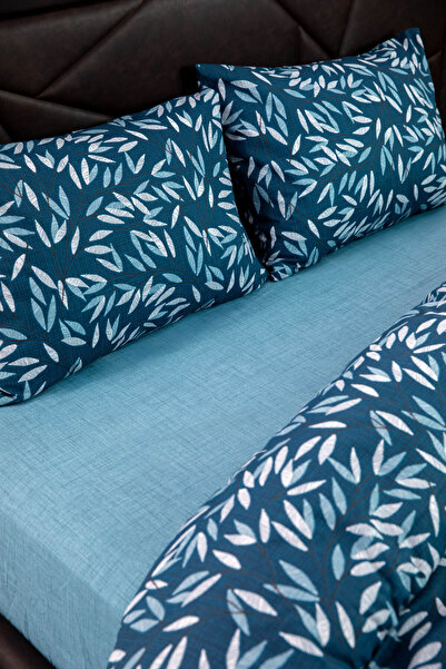 FAVORA Noven Double Duvet Cover Set with Elastic Sheets - Petrol