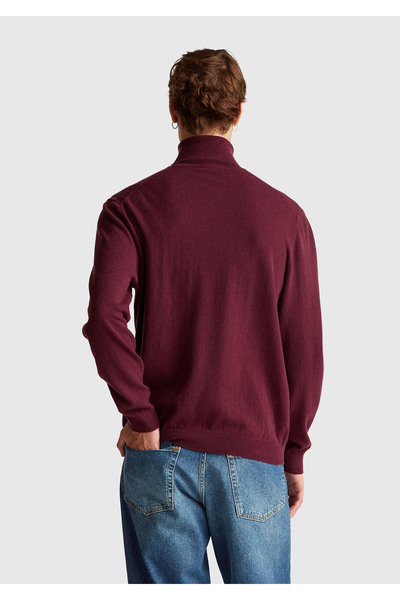 United Colors of Benetton Men's Plum 100% Merino Turtleneck Sweater