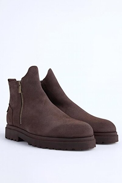 VARNAS Men's Brown Genuine Suede Zippered Boots - Monarch
