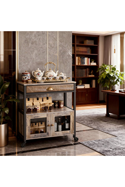 Shangxing رف تخزين المطبخ، عربة، عربة قهوة متحركة من نوع الدرج، رف قهوة