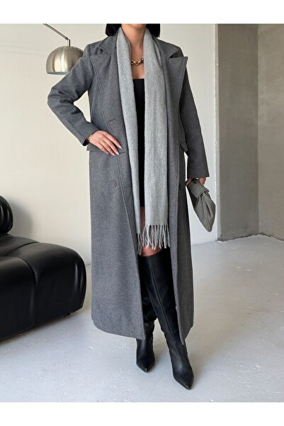 moda paketi Γυναικείο μακρύ γκρι κασετένιο παλτό – Μοντέλο χειμερινού κομψού και μοντέρνου παλτό