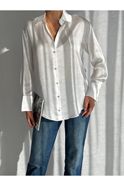 UNBOX Satin Relaxed Shirt White